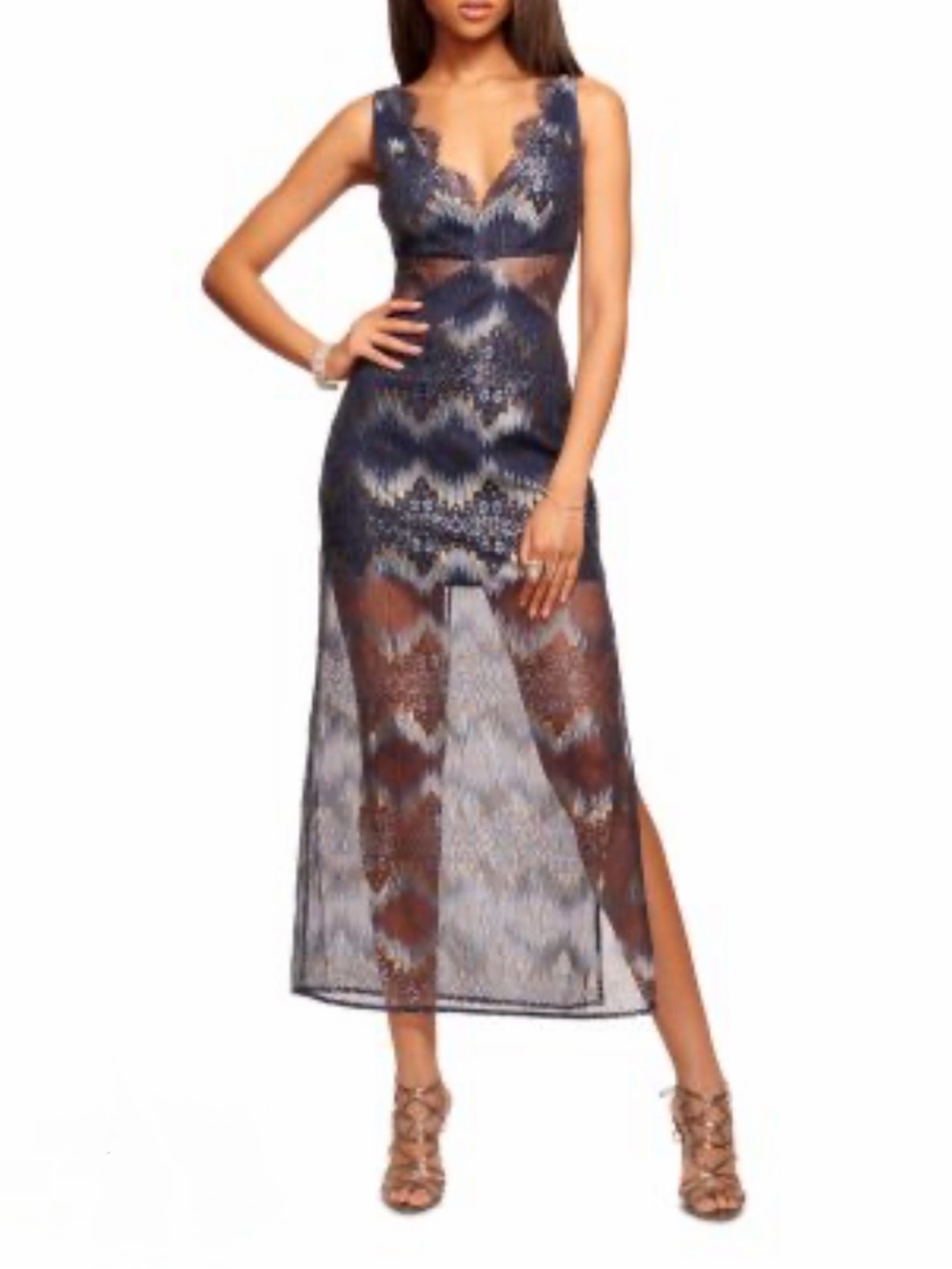 Ramy Brook Lillian Mesh Lace Maxi Dress Blue Size 4 $595 original price